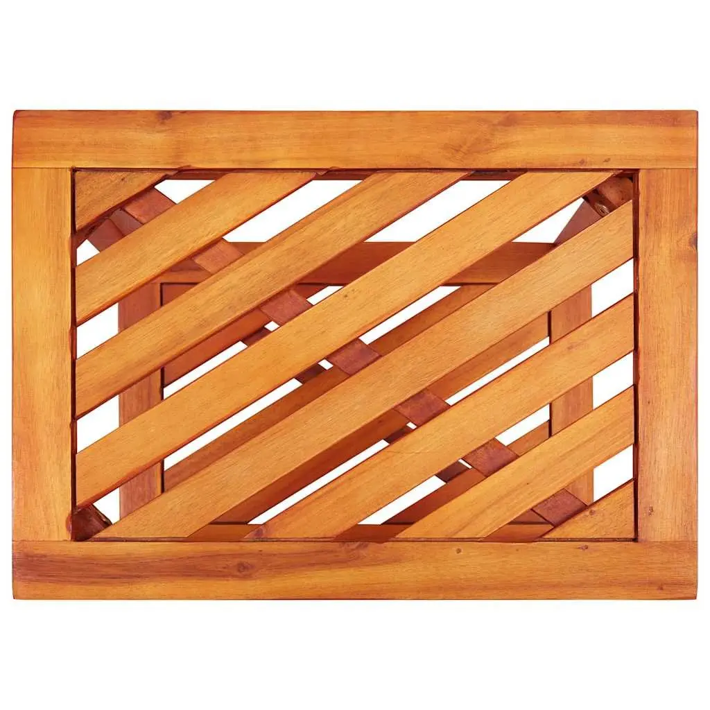 End Table Solid Acacia Wood Brown Diagonal Pattern Two-Tier Storage 45 x 33 x 45 cm
