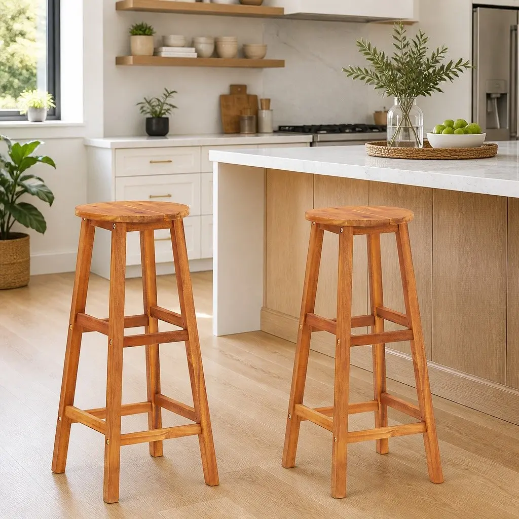 2-Piece Bar Stool Set in Solid Acacia Wood