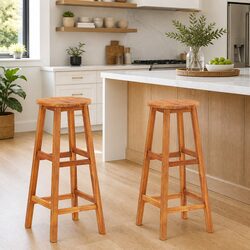 2-Piece Bar Stool Set in Solid Acacia Wood