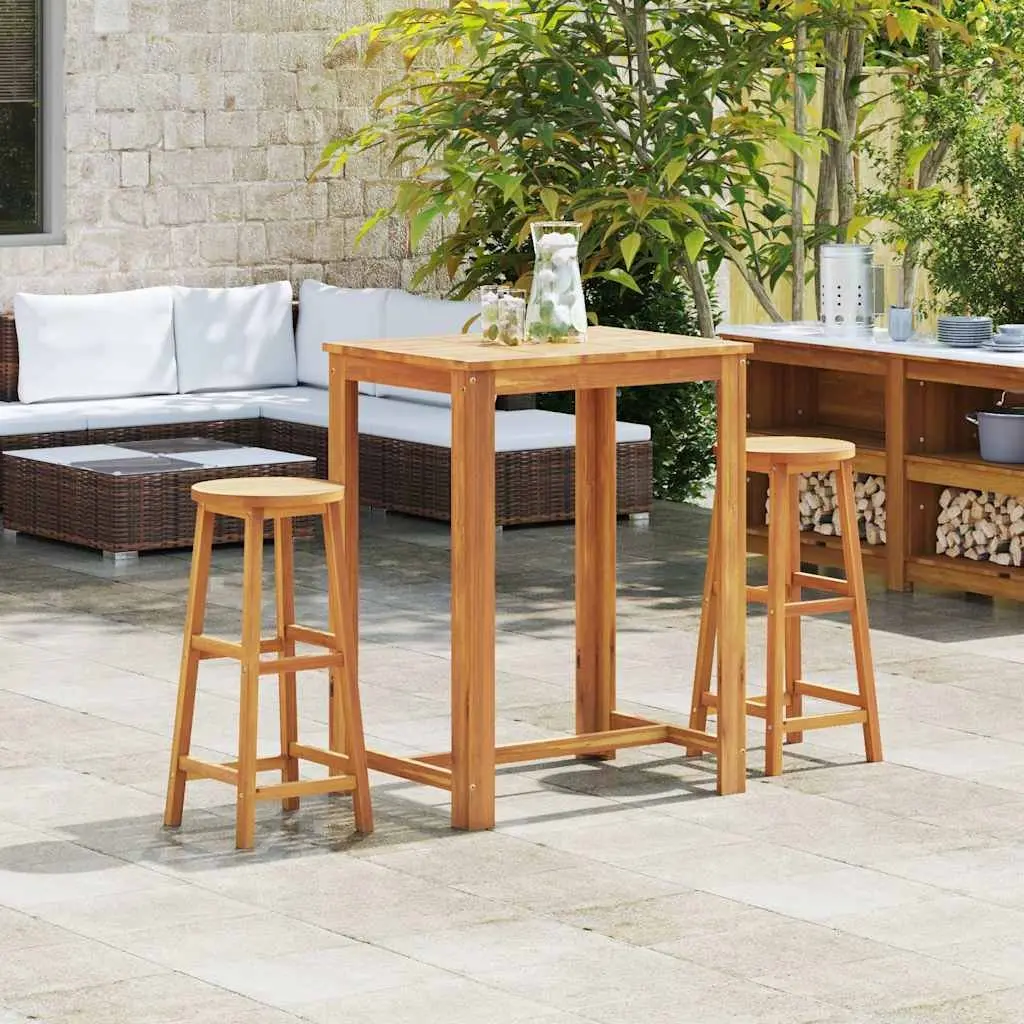 2-Piece Bar Stool Set in Solid Acacia Wood