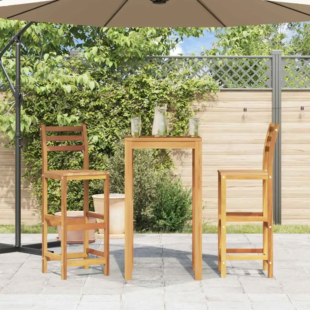 Outdoor Bar Stools Set of 2 Brown Solid Acacia Wood with Backrest and Footrest