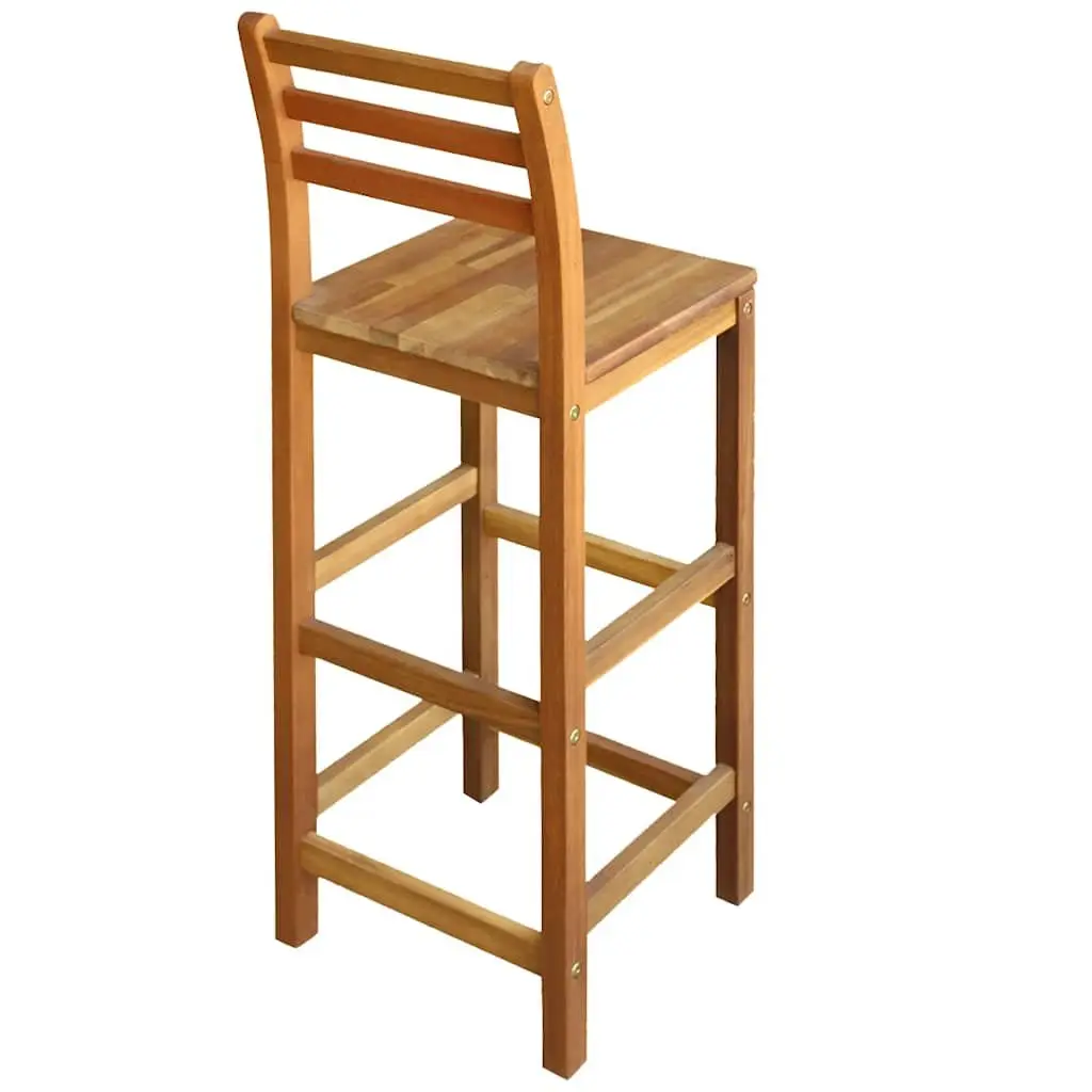 Outdoor Bar Stools Set of 2 Brown Solid Acacia Wood with Backrest and Footrest
