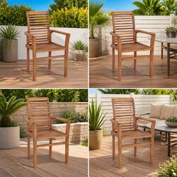 Teak Wood Stacking Dining Chairs Set of 4 for Comfort