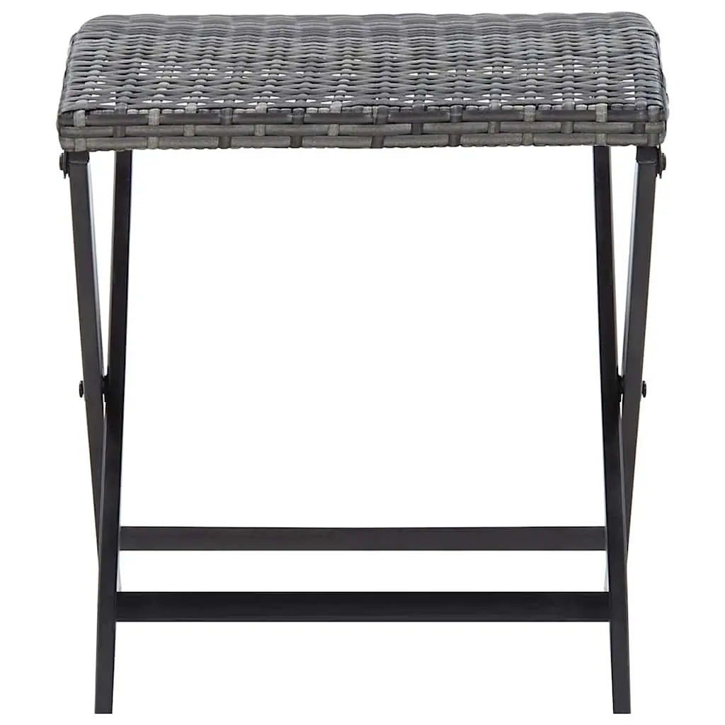 Folding Stool Grey Rattan Seat Lightweight Portable Powder-coated Steel Frame