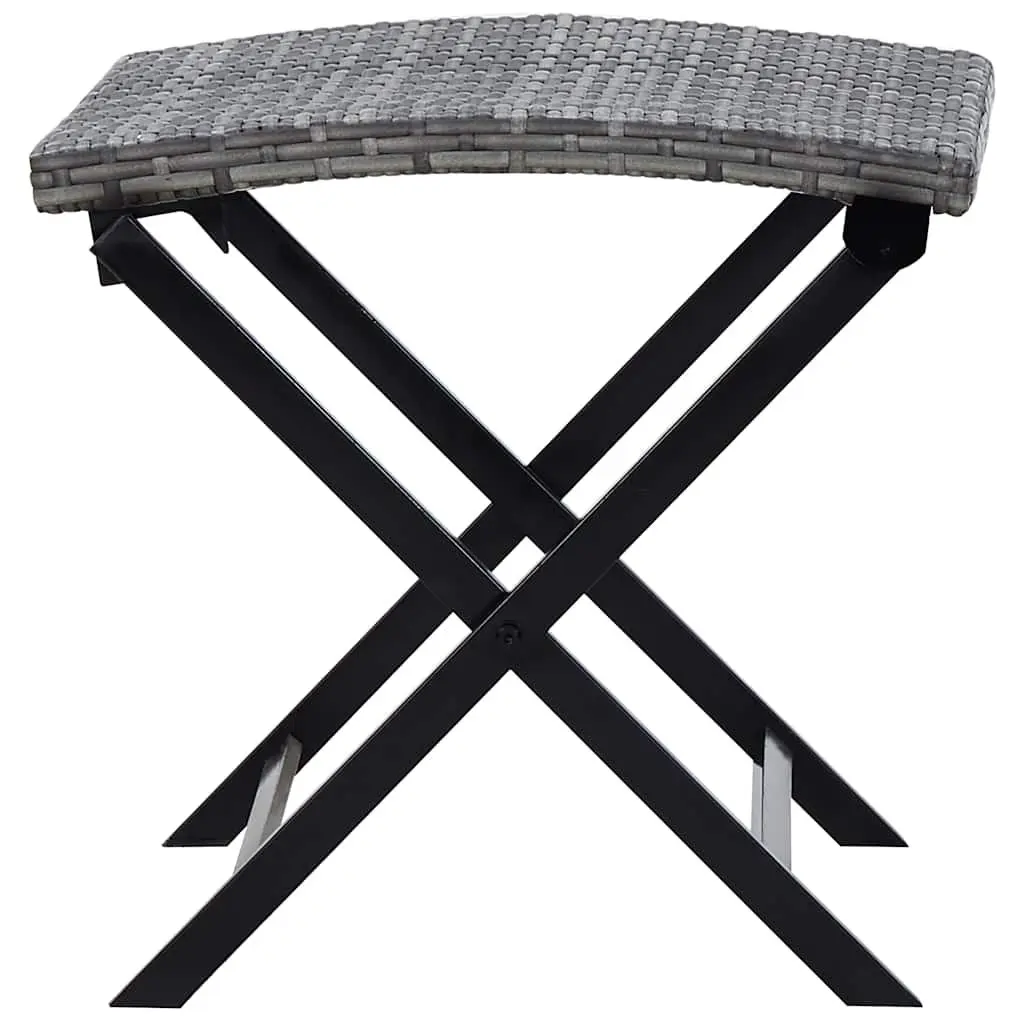 Folding Stool Grey Rattan Seat Lightweight Portable Powder-coated Steel Frame