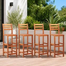 Set of 4 Wooden Bar Stools with Backrest and Footrest