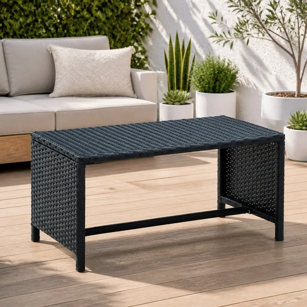 Black Poly Rattan Coffee Table for Outdoor Spaces