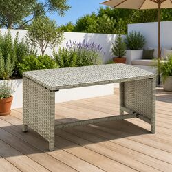 Beige Poly Rattan Coffee Table for Outdoor Spaces