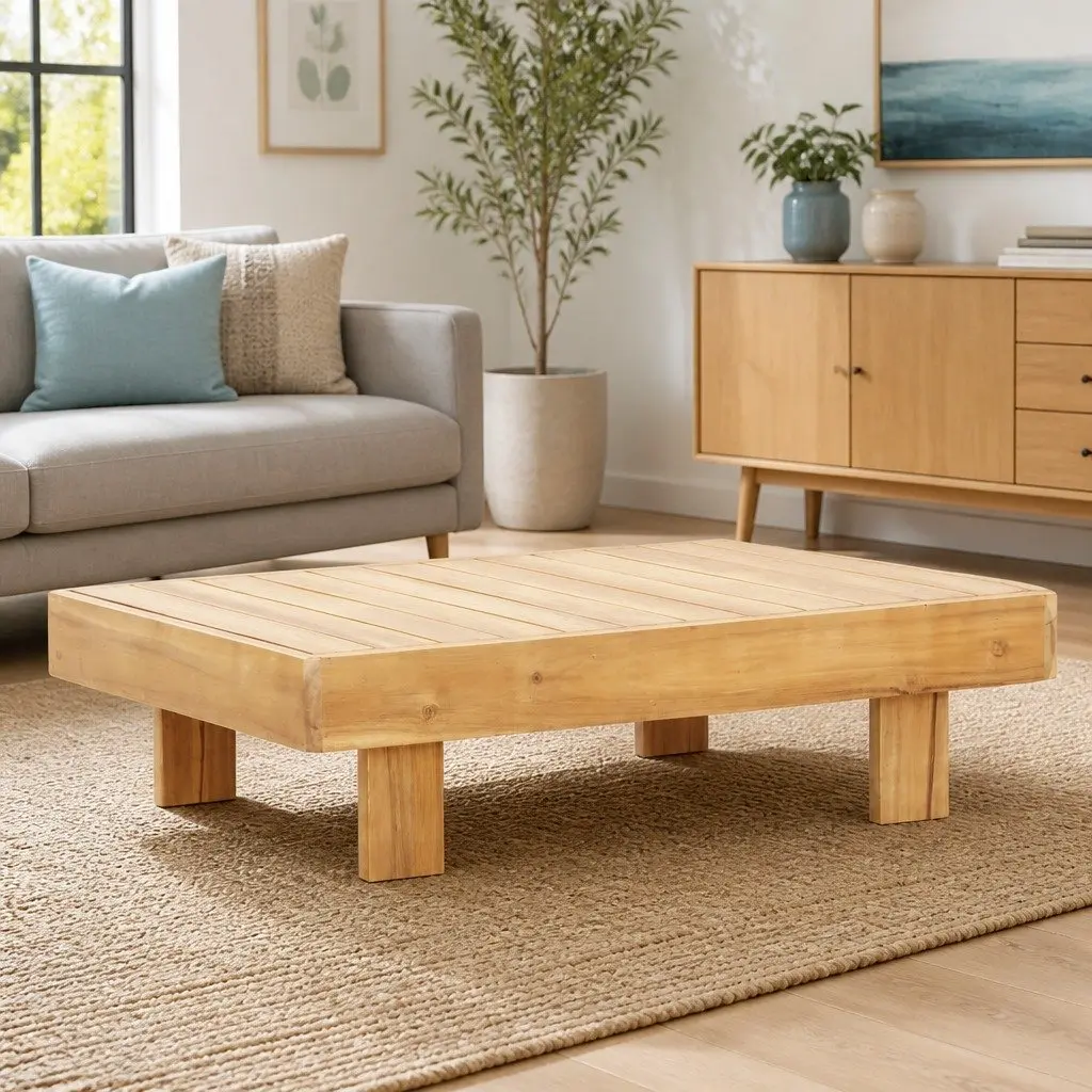 Solid Wood Coffee Table Teak Look 100x60x25 cm Acacia Wood