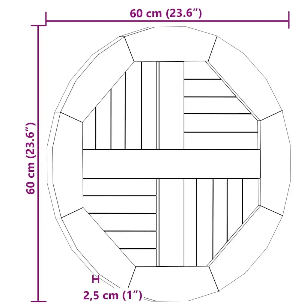 Round Teak Wood Tabletop for Dining Spaces 60cm