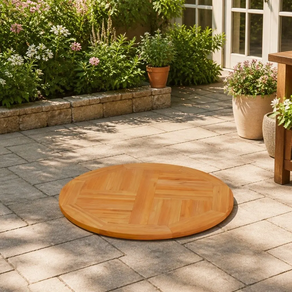 Round Solid Teak Wood Table Top for Dining 80cm