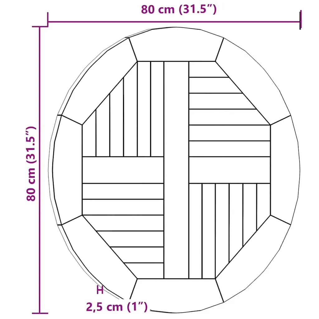 Round Solid Teak Wood Table Top for Dining 80cm