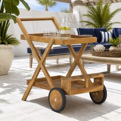 Wooden Tea Trolley Serving Cart with Wine Glass Holder
