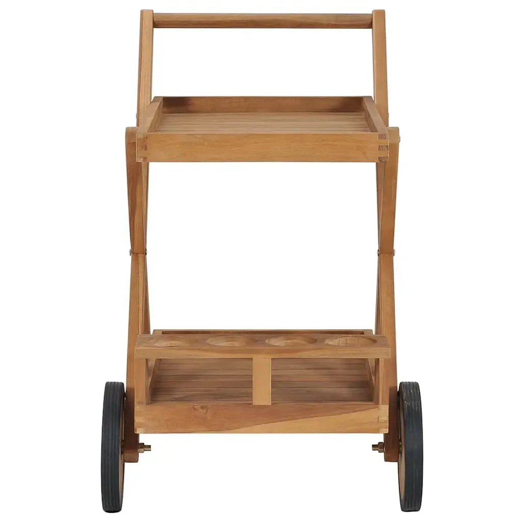 Tea Trolley Wooden Two Tier Compact Serving Cart with Wine Glass Holder