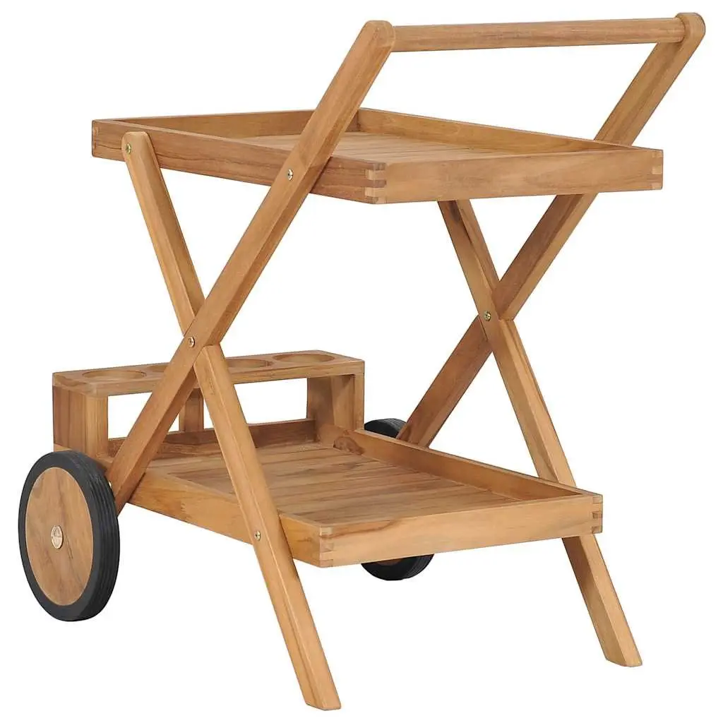 Tea Trolley Wooden Two Tier Compact Serving Cart with Wine Glass Holder