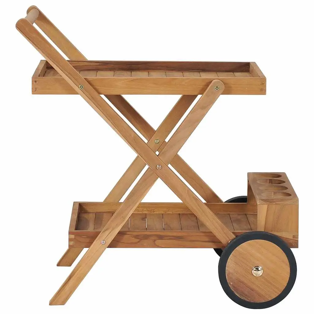 Tea Trolley Wooden Two Tier Compact Serving Cart with Wine Glass Holder