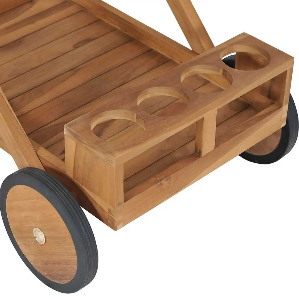 Tea Trolley Wooden Two Tier Compact Serving Cart with Wine Glass Holder