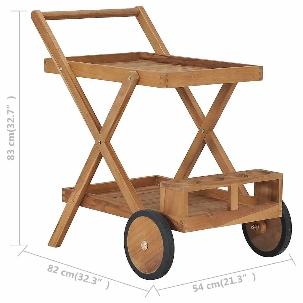 Tea Trolley Wooden Two Tier Compact Serving Cart with Wine Glass Holder