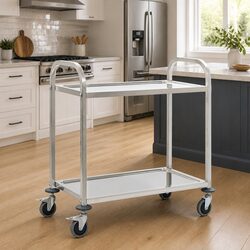 2-Tier Stainless Steel Kitchen Trolley with Castors