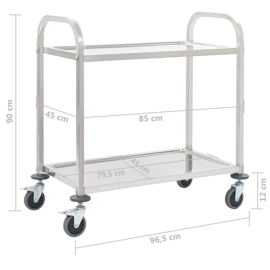 2-Tier Stainless Steel Kitchen Trolley with Castors