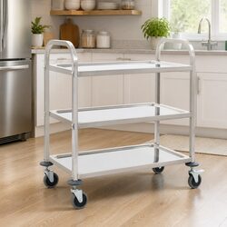 3-Tier Kitchen Trolley in Stainless Steel for Easy Serving