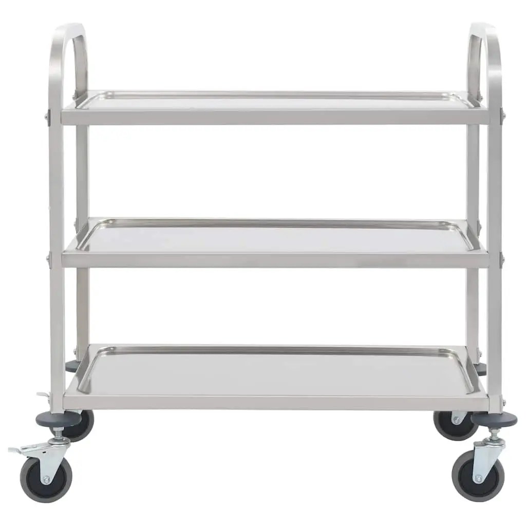 3-Tier Kitchen Trolley Stainless Steel Rolling Cart Silver 96.5 x 55 x 90 cm