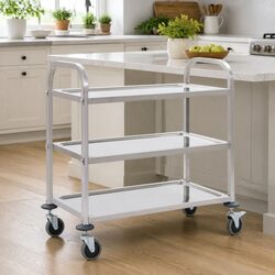 Warm Stainless Steel 3-Tier Kitchen Trolley with Castors