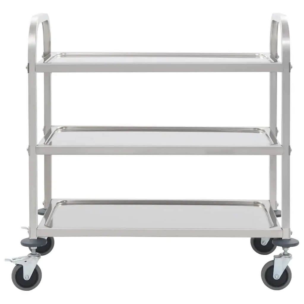 3-Tier Kitchen Trolley Stainless Steel Service Cart Rolling Castors Brakes