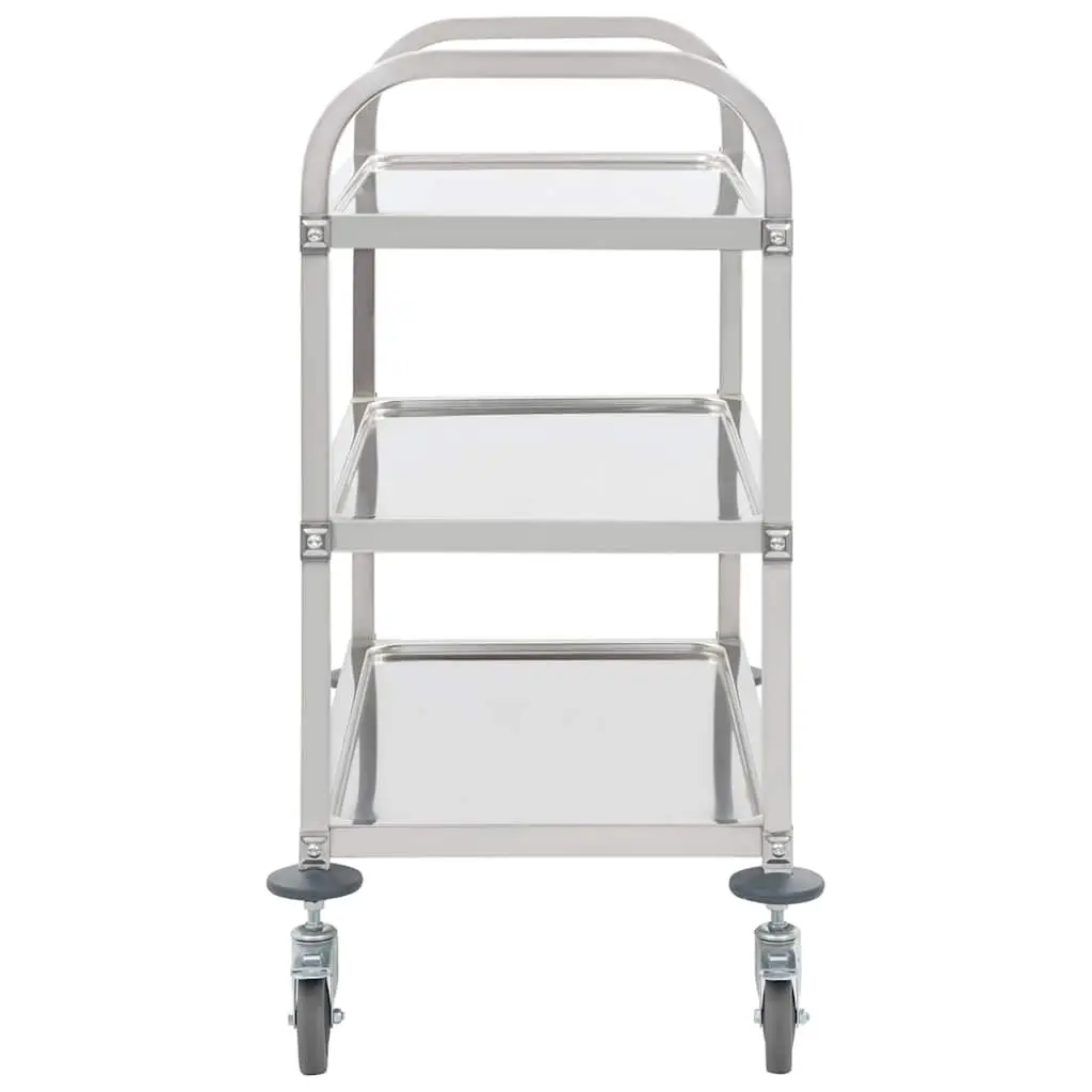 3-Tier Kitchen Trolley Stainless Steel Service Cart Rolling Castors Brakes