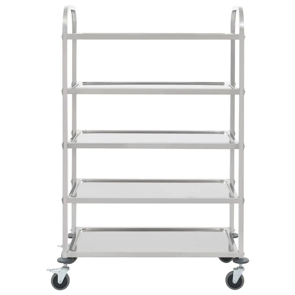 5-Tier Stainless Steel Rolling Serving Cart Kitchen Trolley Storage Silver