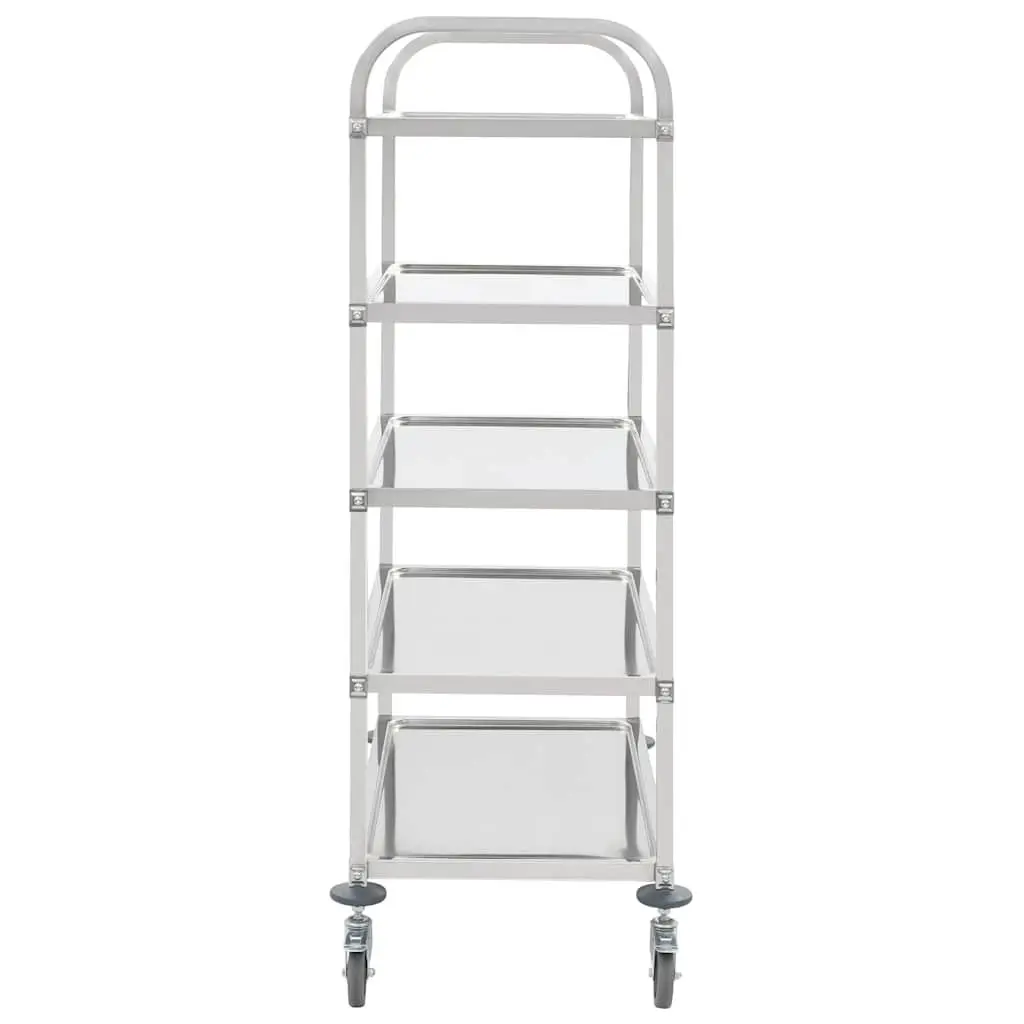 5-Tier Stainless Steel Rolling Serving Cart Kitchen Trolley Storage Silver