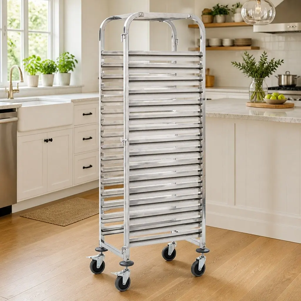 Stainless Steel Kitchen Trolley with 16 Tray Capacity