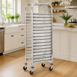 Stainless Steel Kitchen Trolley with 16 Tray Capacity