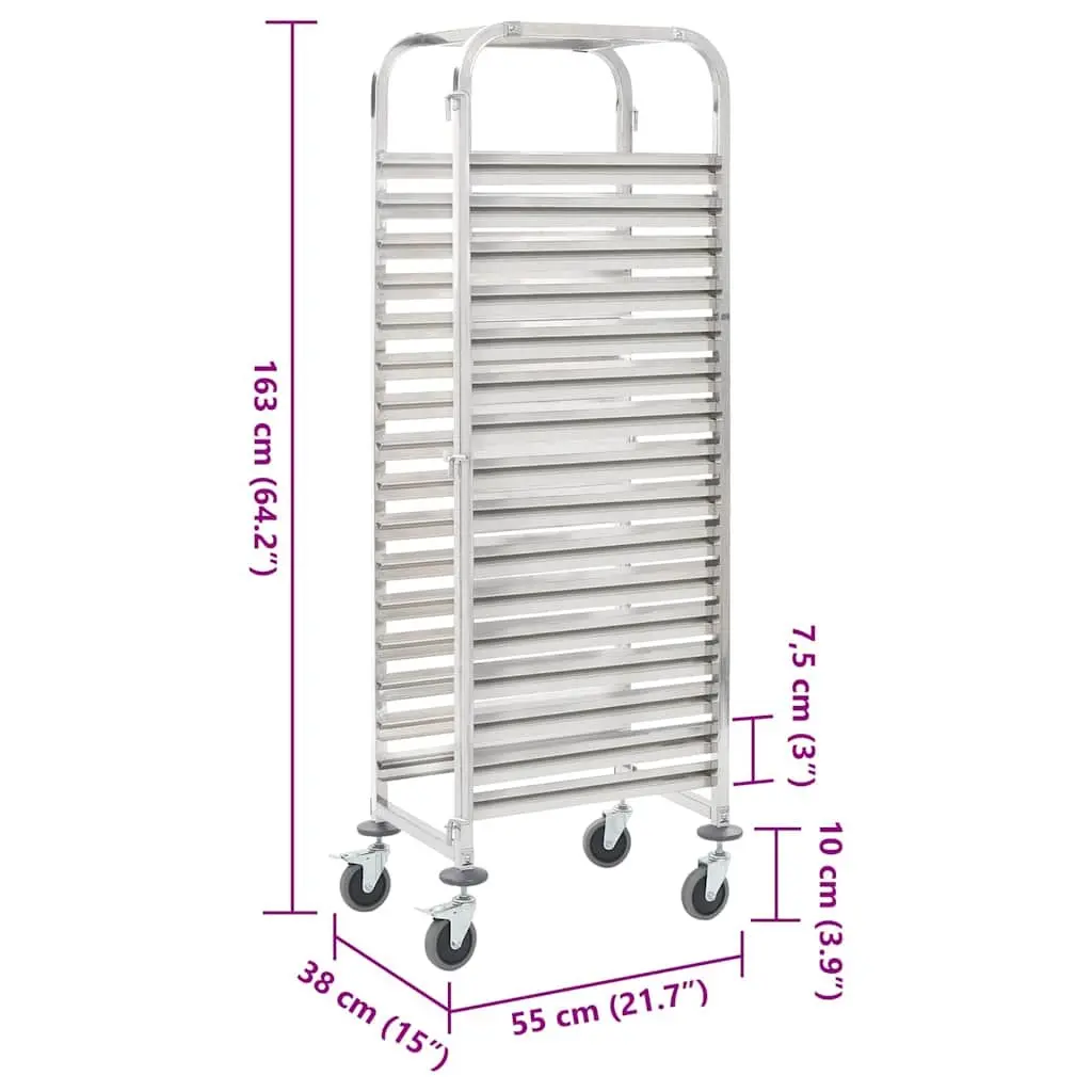Stainless Steel Kitchen Trolley with 16 Tray Capacity