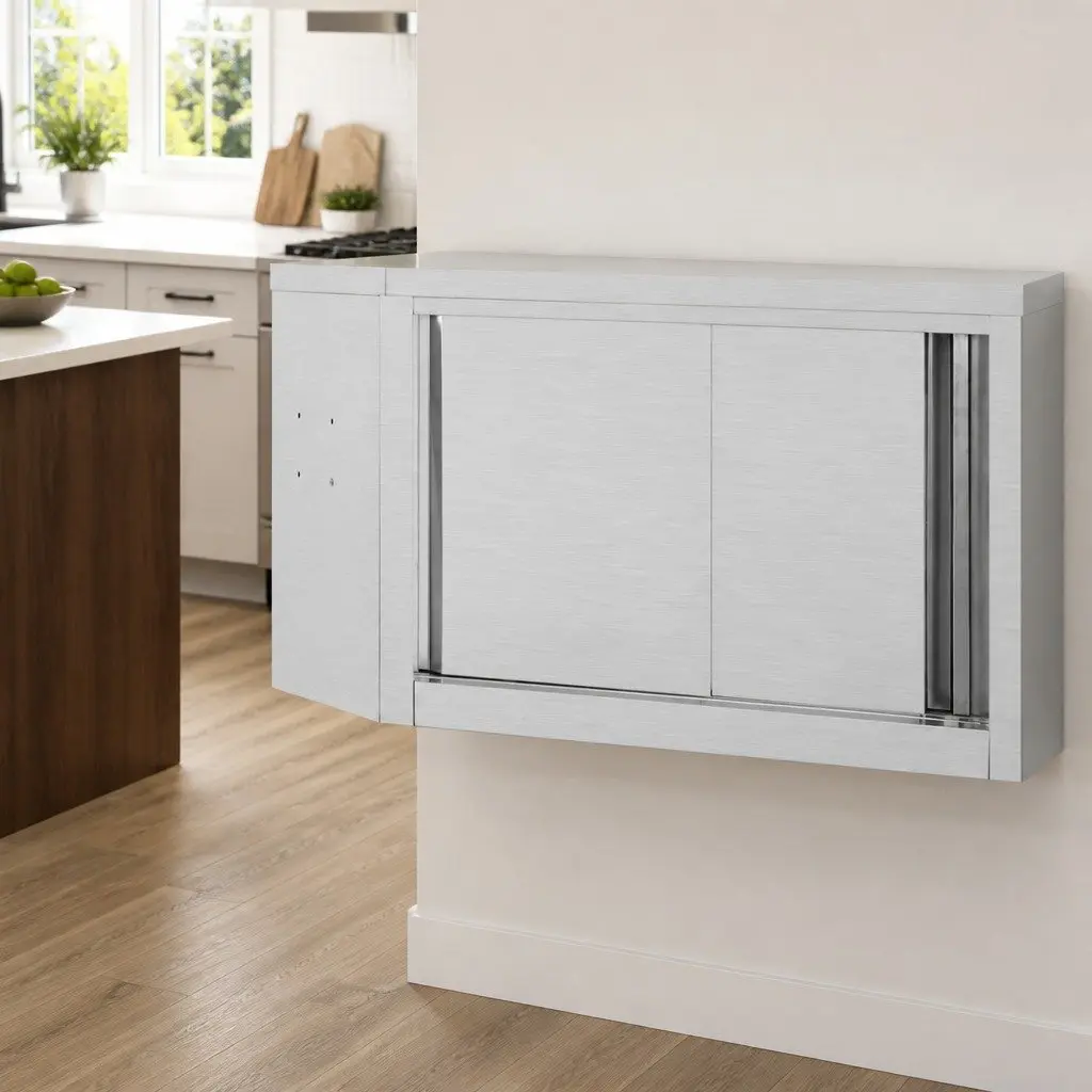 Kitchen Wall Cabinet Sliding Doors 90x40x50cm Stainless Steel Grey