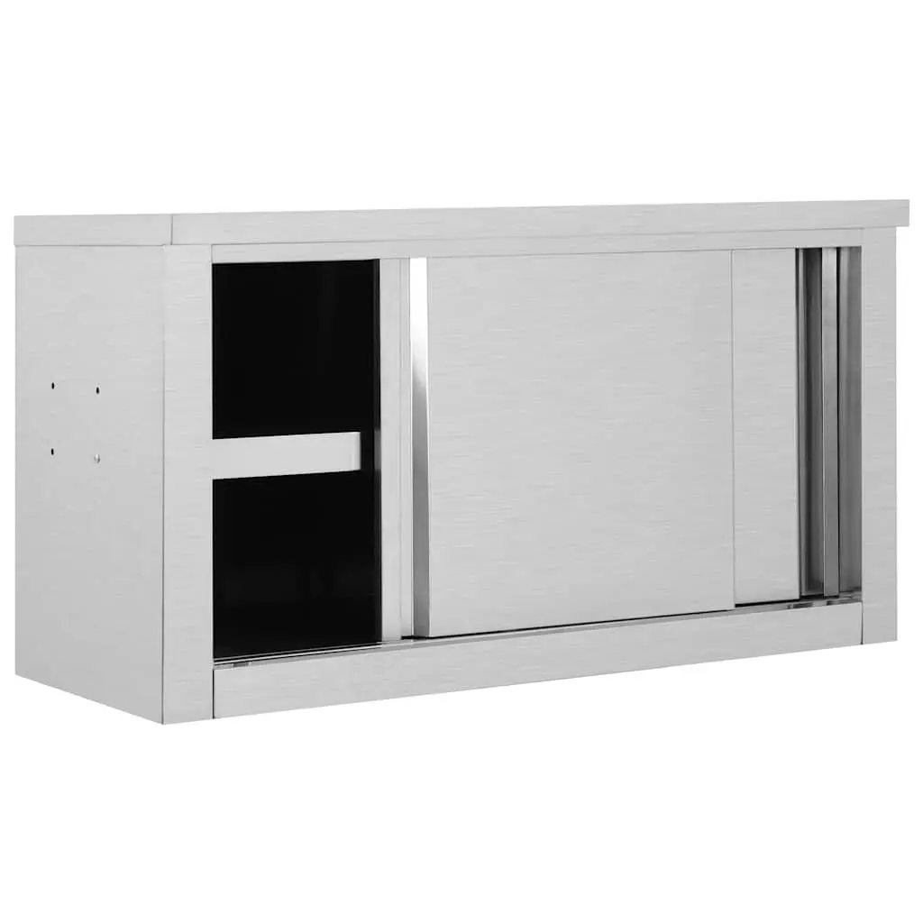 Kitchen Wall Cabinet Sliding Doors 90x40x50cm Stainless Steel Grey