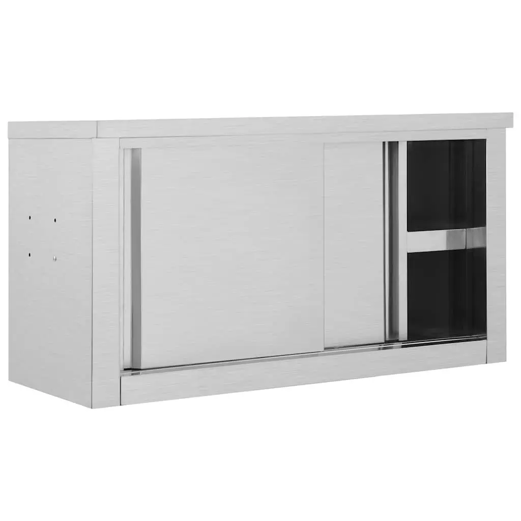 Kitchen Wall Cabinet Sliding Doors 90x40x50cm Stainless Steel Grey