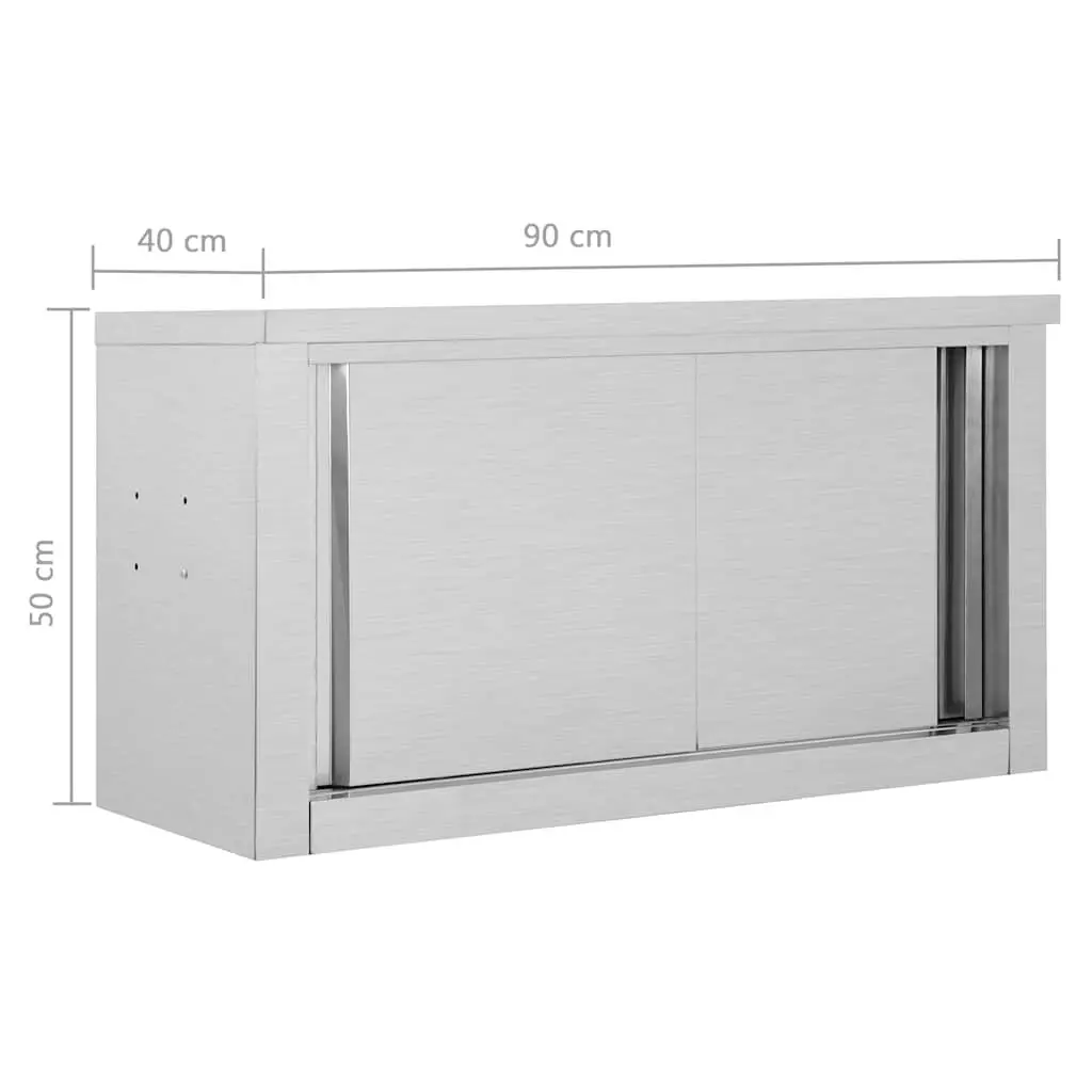 Kitchen Wall Cabinet Sliding Doors 90x40x50cm Stainless Steel Grey
