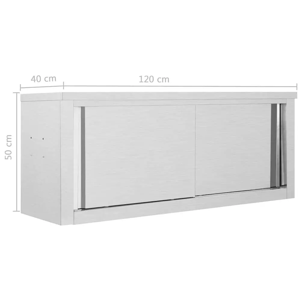 Kitchen Wall Cabinet Sliding Doors 120x40x50cm Stainless Steel Grey