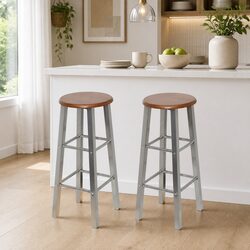 Set of 2 Modern Bar Stools with Footrests