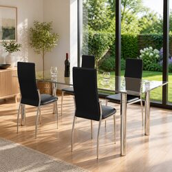 Set of 4 Cozy Black Faux Leather Dining Chairs