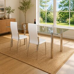 Set of 2 White Ergonomic Dining Chairs in Synthetic Leather