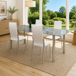 Set of 4 White Faux Leather Dining Chairs