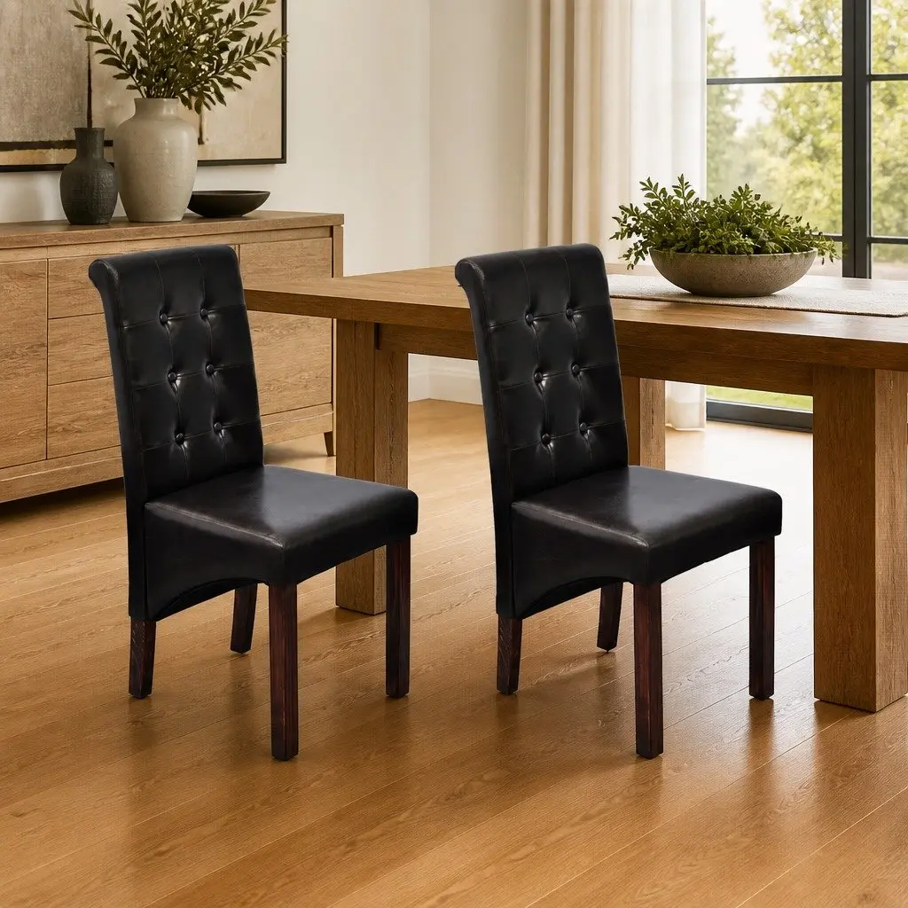 Brown Faux Leather Dining Chairs Set of 2