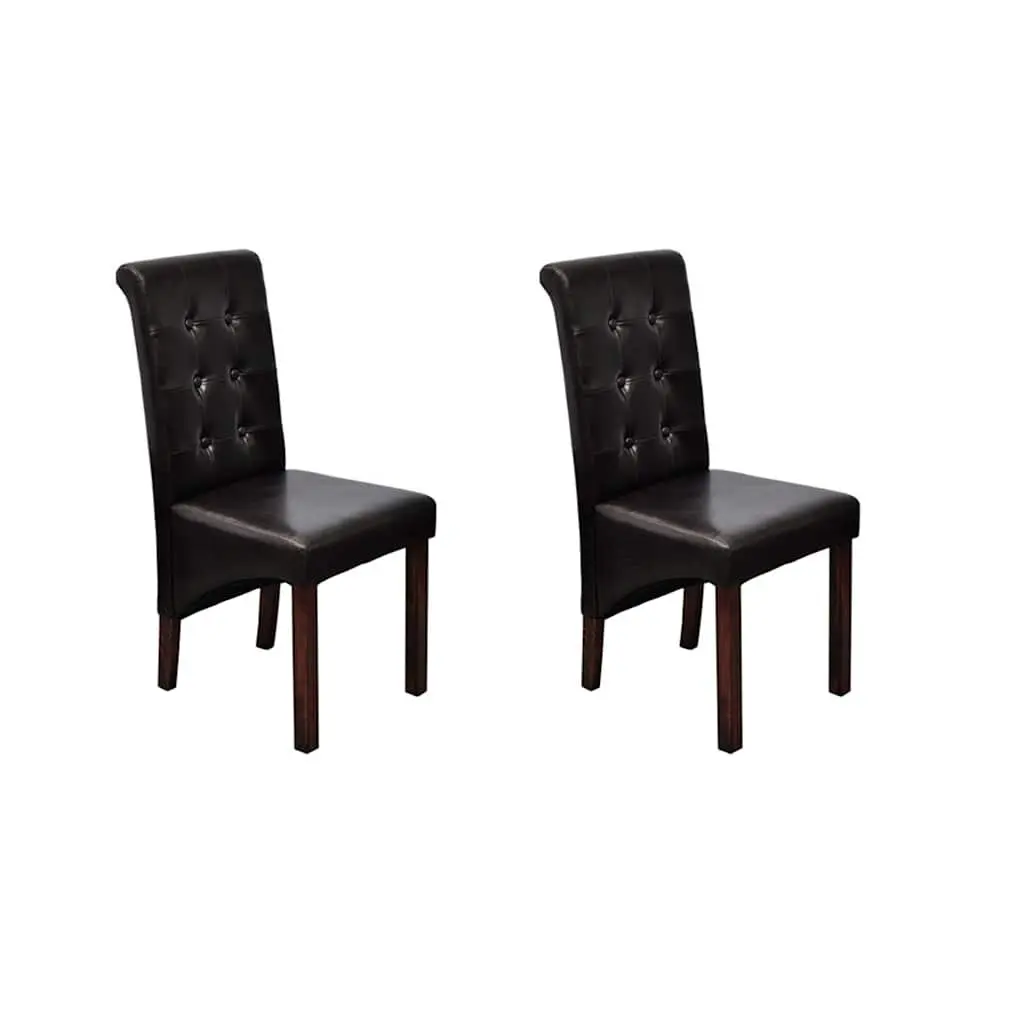 Brown Faux Leather Dining Chairs Set of 2