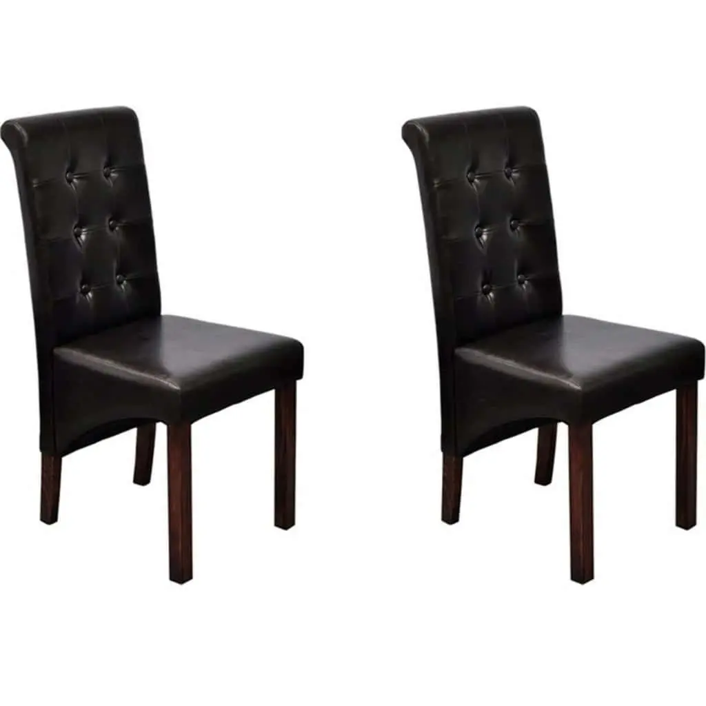 Brown Faux Leather Dining Chairs Set of 2