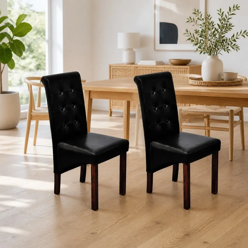 Black Padded Dining Chairs Set of 2