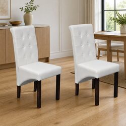 Set of 2 White Padded Dining Chairs for Comfort