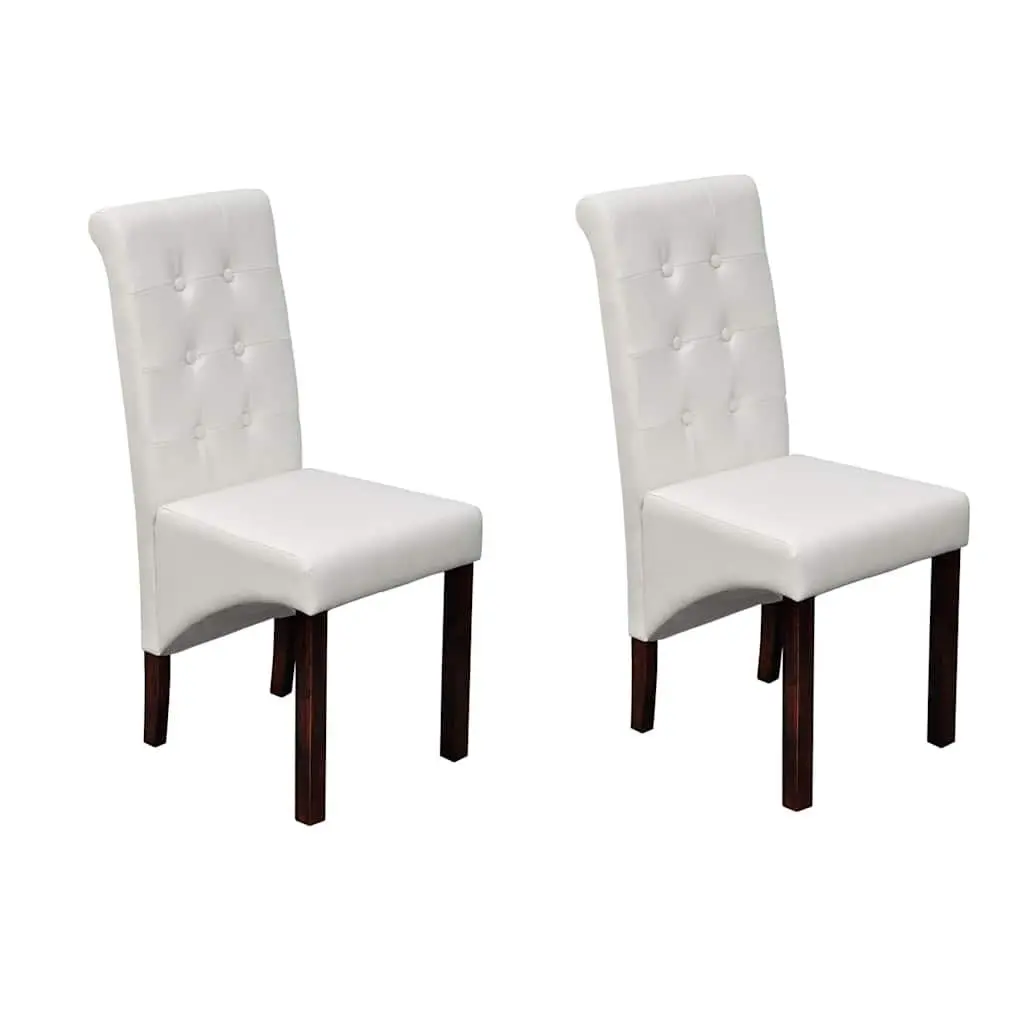 Set of 2 White Padded Dining Chairs for Comfort