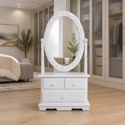 Elegant White Vanity Makeup Table with Mirror and Drawers